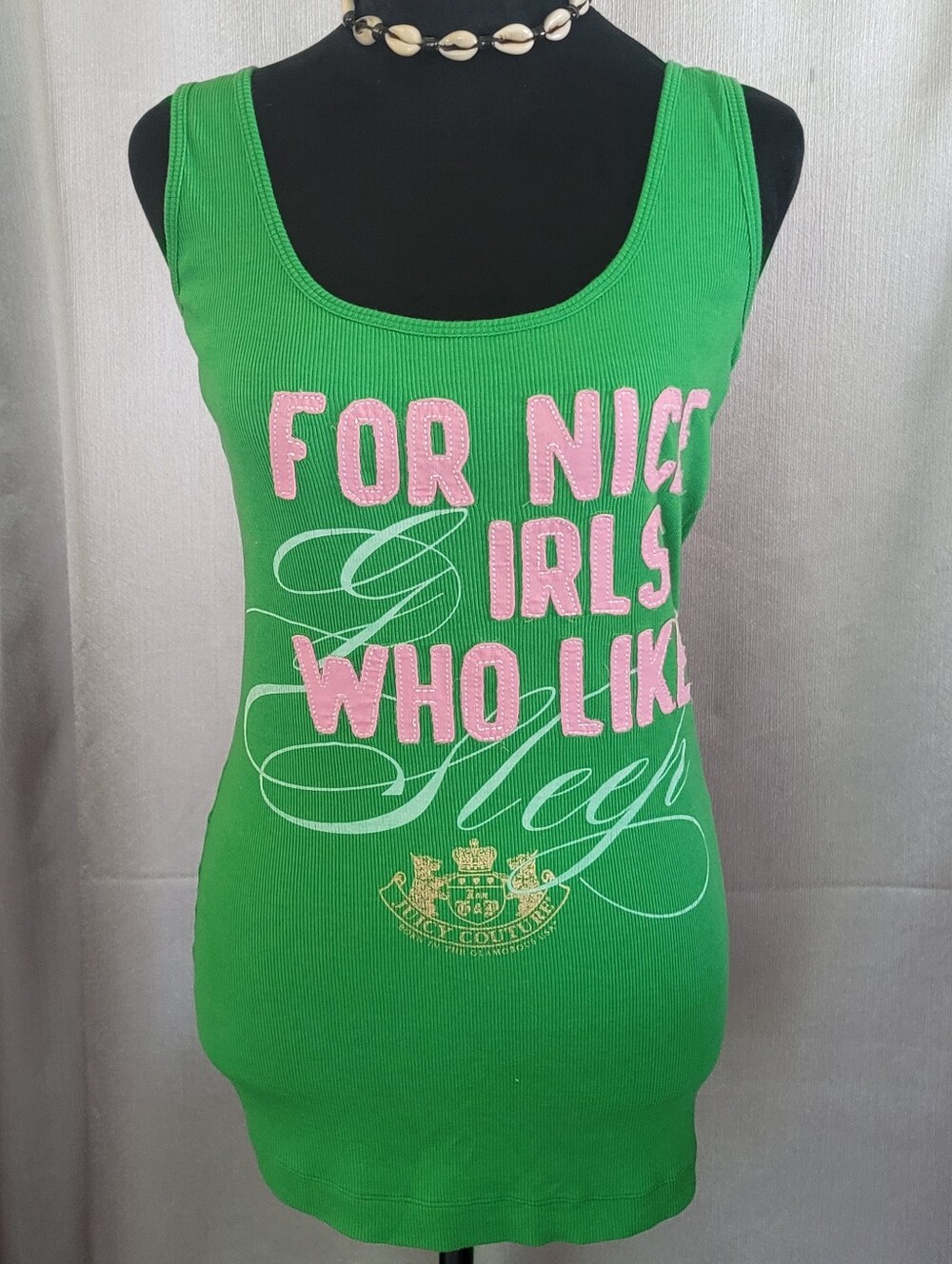 Green Graphic Tank Top with Pink Lettering